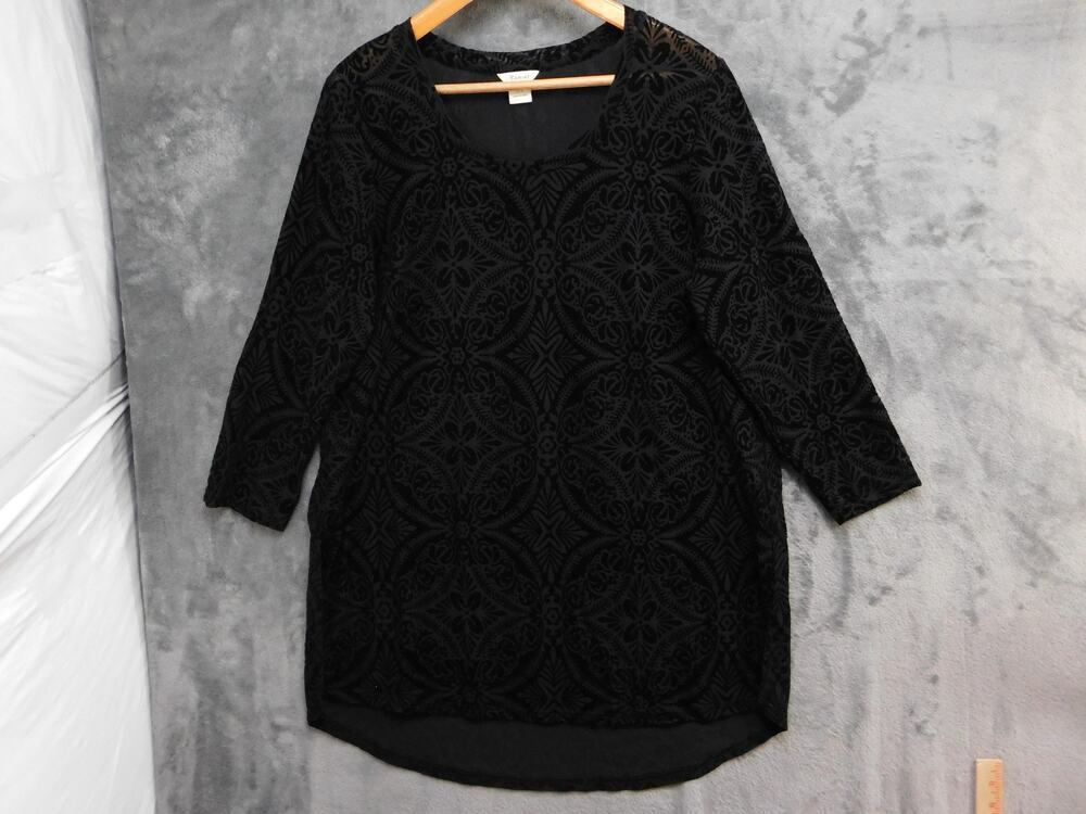 Ariat Tunic Top Womens L Velvet Burnout 3/4 Sleeve Mesh Geometric Layered